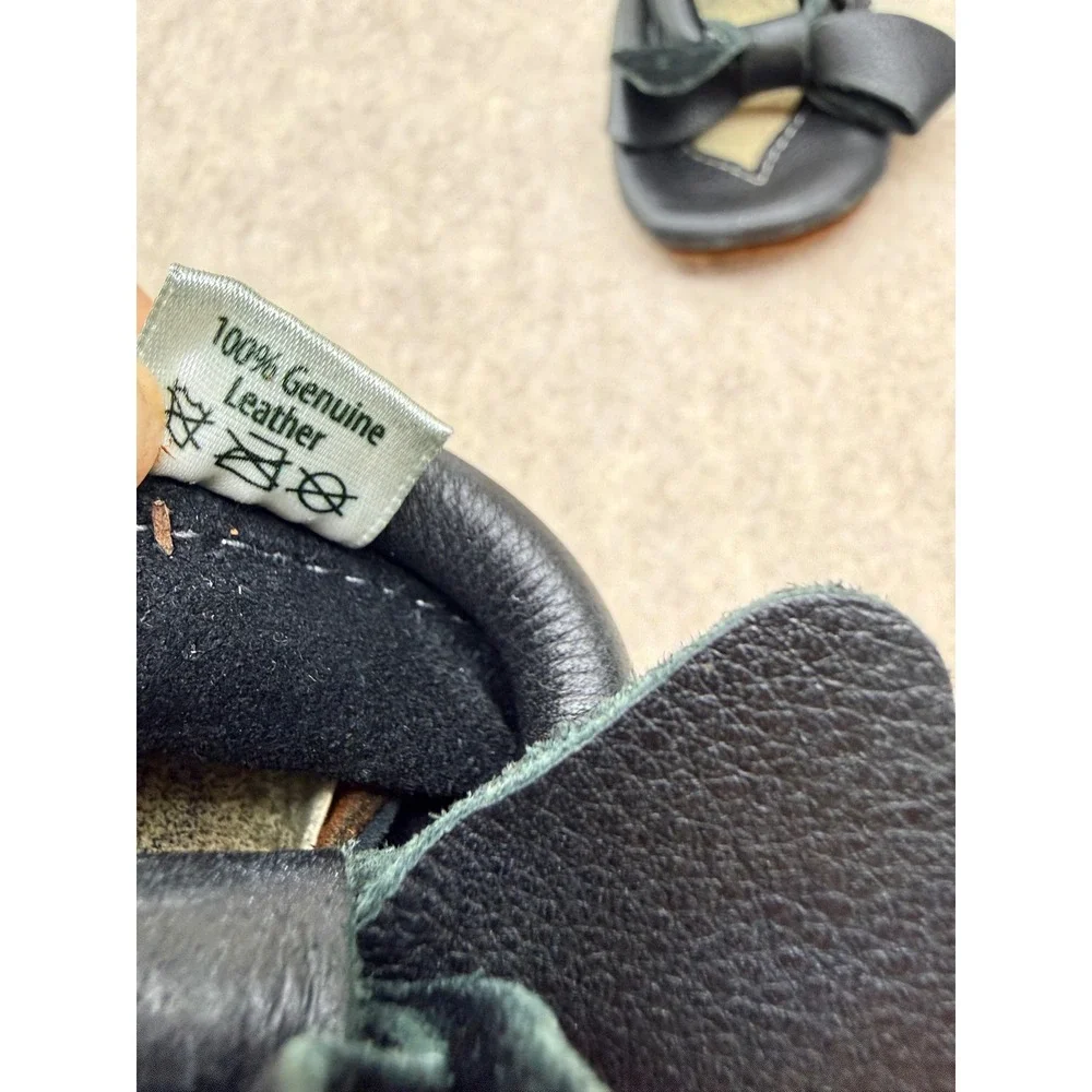 Infant Black Leather Bow Moccasins Soft Sole Baby Shoes Size 3/4 4.75 Inch sole